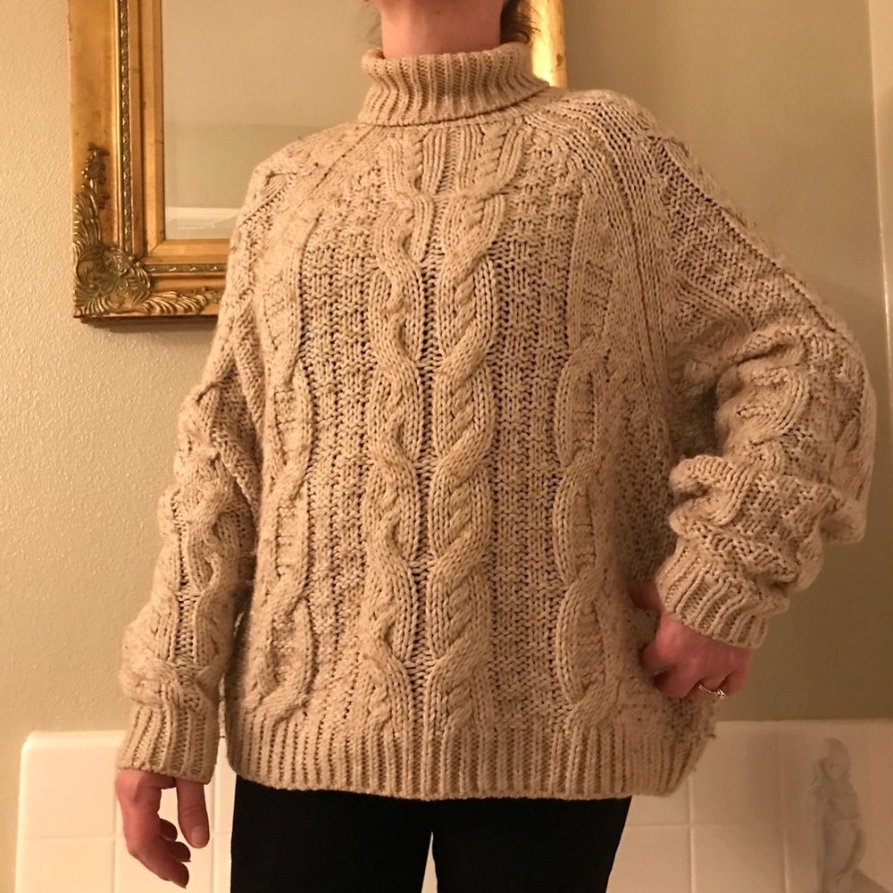 beige knitted turtleneck sweater
